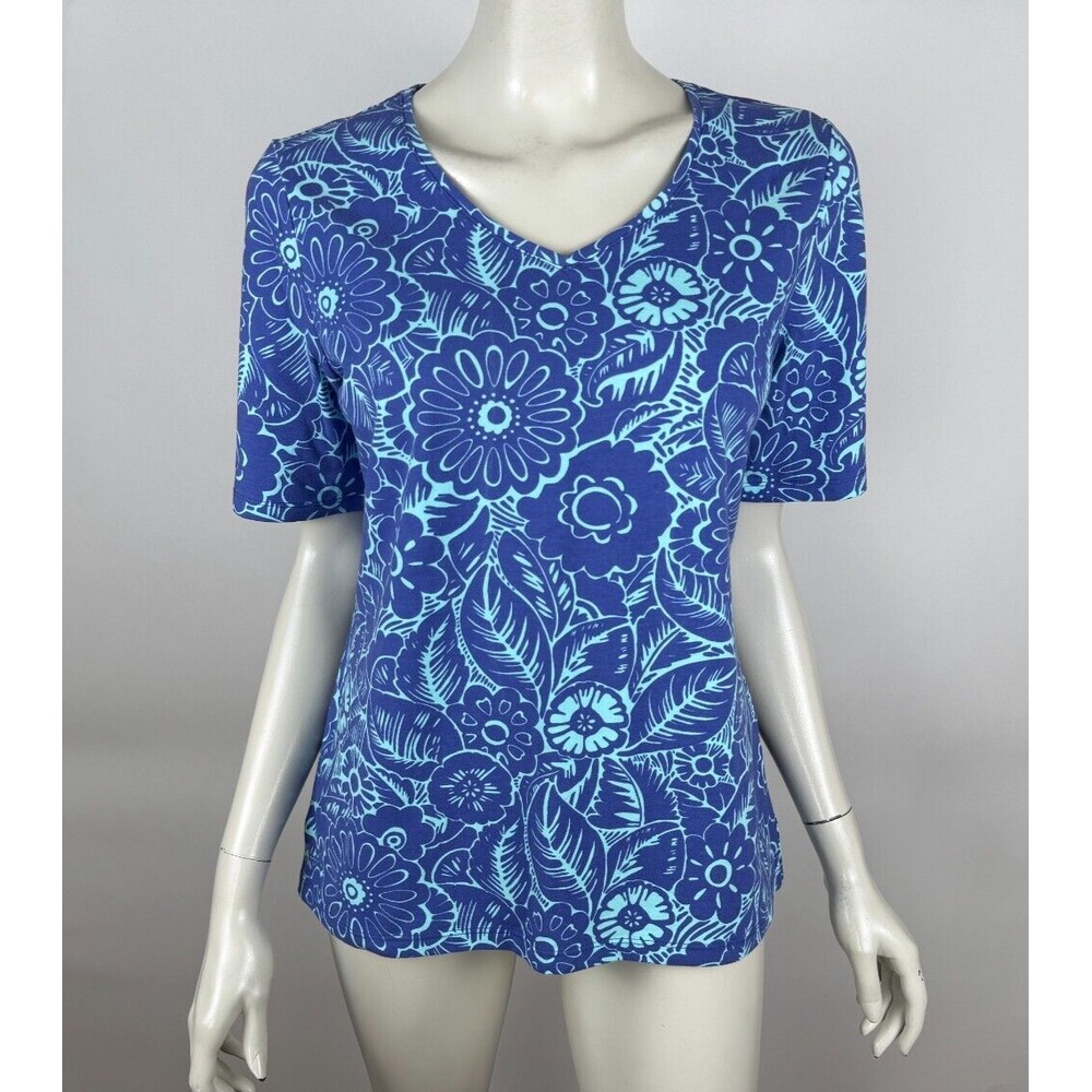 Talbots V-Neck Tee Leafy Tropical Women‎ LP NWT Stretch Cotton Short Sleeve Top